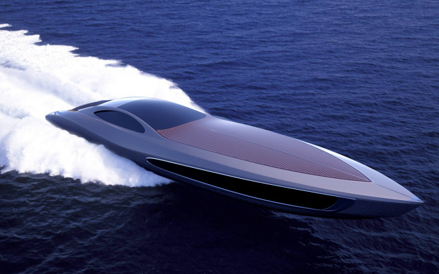Futuristic boat ocean waves cloudy free wallpaper for desktop - medium preview image