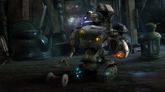 Robot glowing eyes mecha scifi free wallpaper for desktop - medium preview image