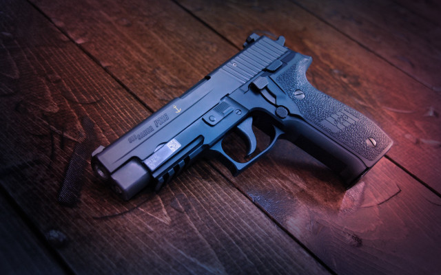 Gun redlight black woodenfloor tiltshift free wallpaper for desktop - medium preview image