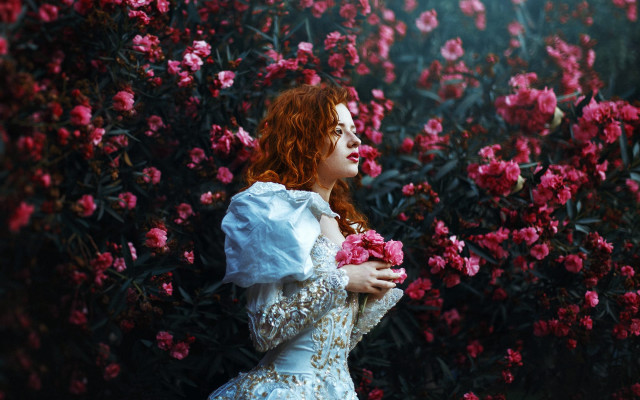 Woman pink flower gothic portrait free wallpaper for desktop - medium preview image