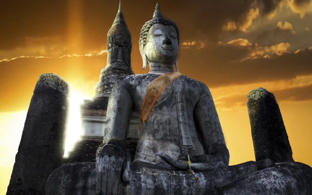 Buddha sunset mountain desert embers free wallpaper for desktop - medium preview image