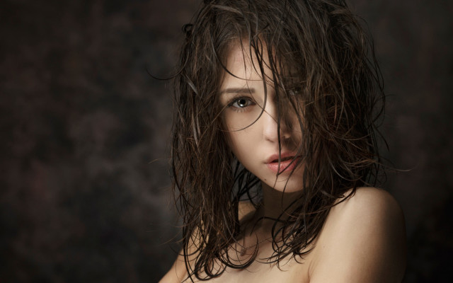 Woman wet hair portrait dark free wallpaper for desktop - medium preview image