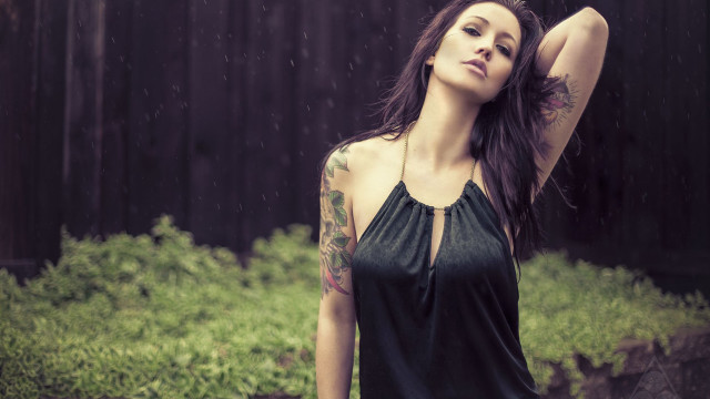 Gothic tattooed woman rain forest free wallpaper for desktop - medium preview image