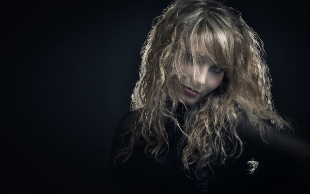 Woman blonde longhair blackshirt portrait free wallpaper for desktop - medium preview image