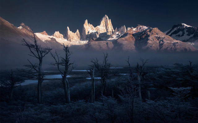 Mountain river forest trees clouds free wallpaper for desktop - medium preview image