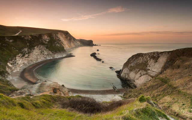 Beach cliff water sunset nature free wallpaper for desktop - medium preview image