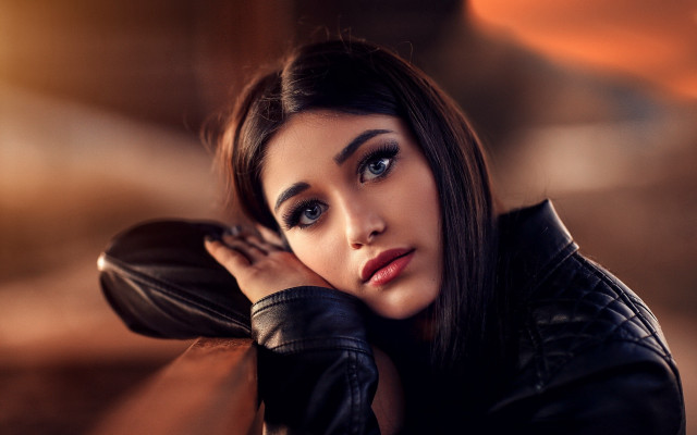 Elina karimova black leather jacket free wallpaper for desktop - medium preview image