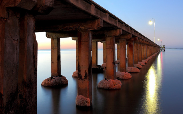 Long pier light pole dusk free wallpaper for desktop - medium preview image