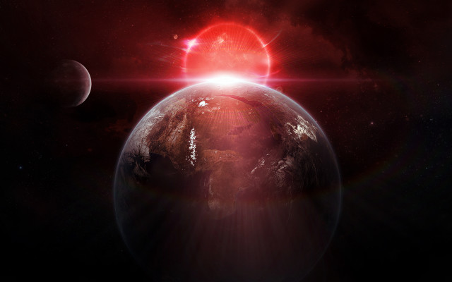 Red sun earth space art free wallpaper for desktop - medium preview image