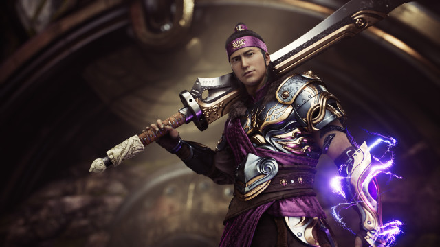 Man armor sword glowing darkroom free wallpaper for desktop - medium preview image