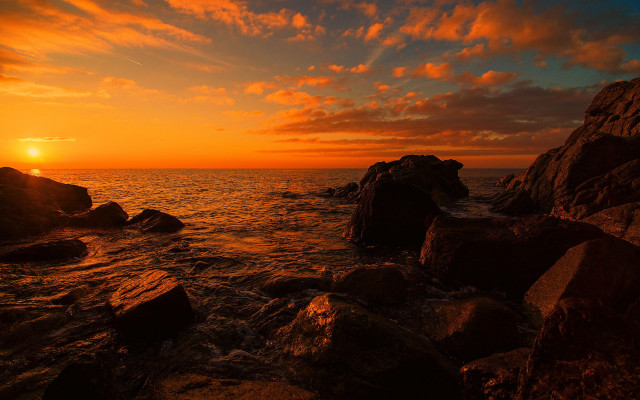 Sunset ocean rocks water orange #7 free wallpaper for desktop - medium preview image