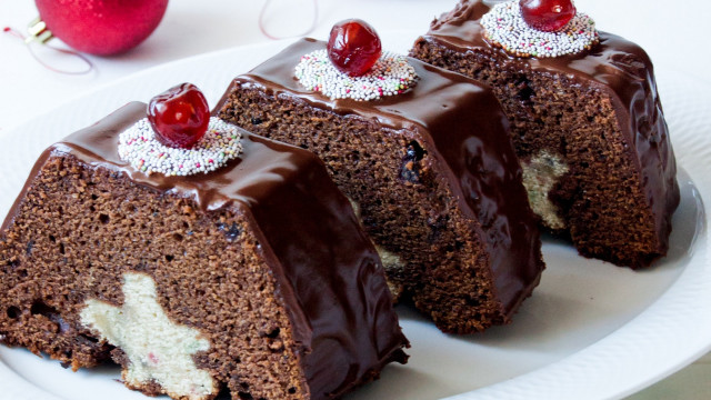 Chocolate cake cherries plate fork free wallpaper for desktop - medium preview image