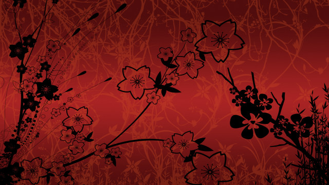 Red black floral butterfly tree free wallpaper for desktop - medium preview image