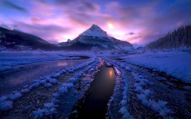 Snowy mountain river clouds night free wallpaper for desktop - medium preview image