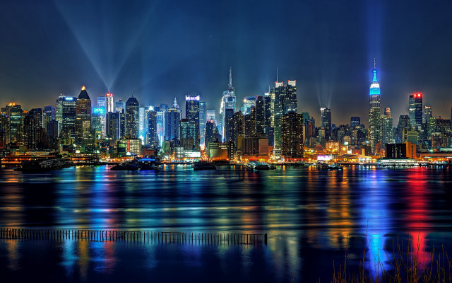 City skyline reflection night lights #3 free wallpaper for desktop - medium preview image