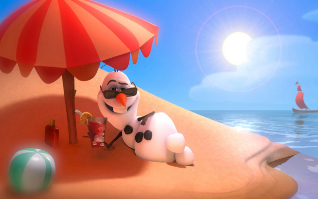 Cartoon beach umbrella sand ocean free wallpaper for desktop - medium preview image