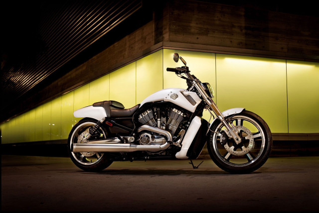 White motorcycle night building neon free wallpaper for desktop - medium preview image