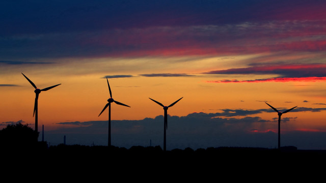 Wind turbines sunset red sky free wallpaper for desktop - medium preview image
