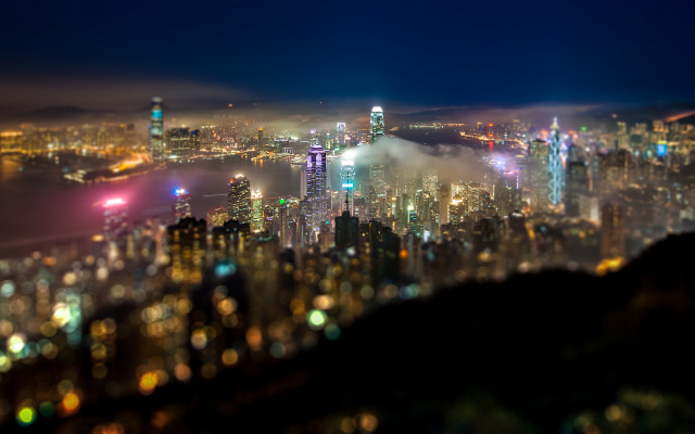 City lights fog nightscape bokeh free wallpaper for desktop - medium preview image
