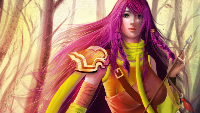 Purple hair knife golden key free wallpaper for desktop - medium preview image