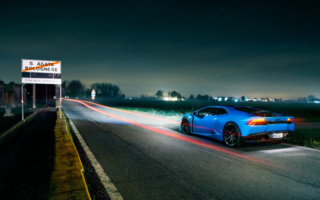 Blue sports car night road #4 free wallpaper for desktop - medium preview image