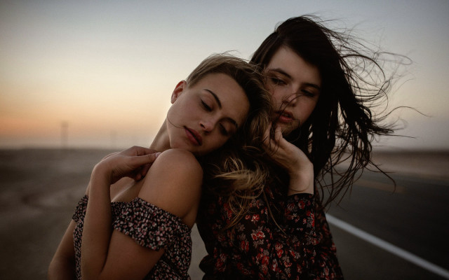 Two women portrait floral bare free wallpaper for desktop - medium preview image