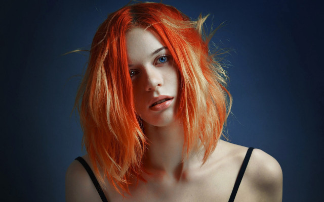 Orange hair blue eyes pose free wallpaper for desktop - medium preview image
