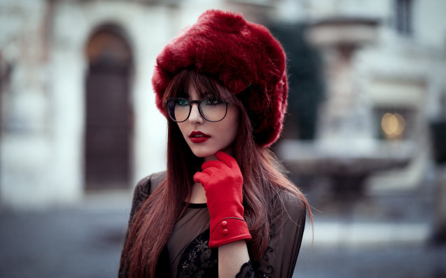 Gothic fashion red hat glasses free wallpaper for desktop - medium preview image
