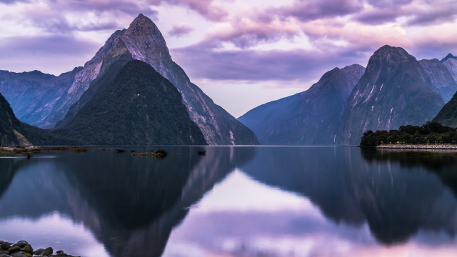 Mountain lake reflection boats cloudy free wallpaper for desktop - medium preview image
