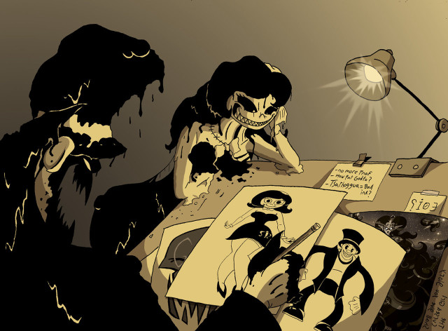 Cartoon man woman desk lamp free wallpaper for desktop - medium preview image