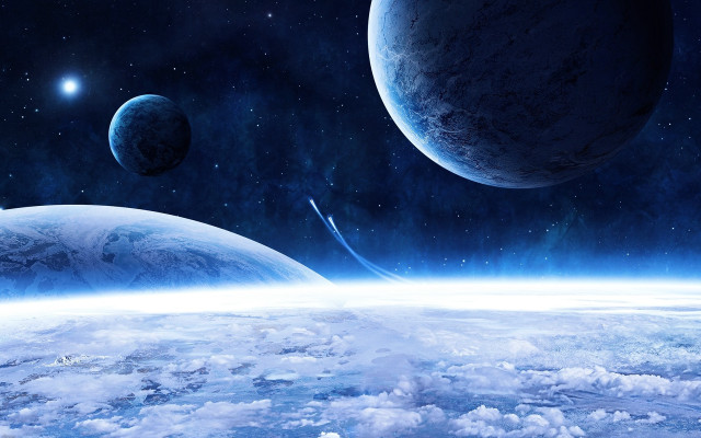 Space planets clouds stars glow free wallpaper for desktop - medium preview image