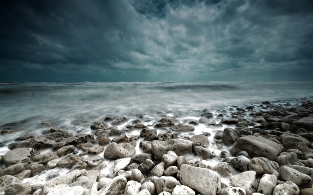 Rocky beach mountain horizon water #2 free wallpaper for desktop - medium preview image