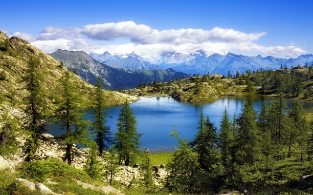 Lake mountains trees blue sky #16 free wallpaper for desktop - medium preview image