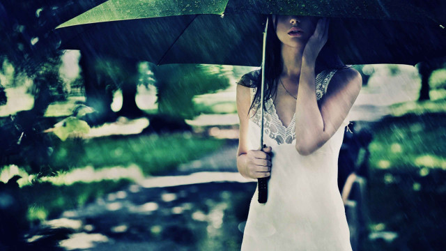 Woman umbrella rain park sunny free wallpaper for desktop - medium preview image