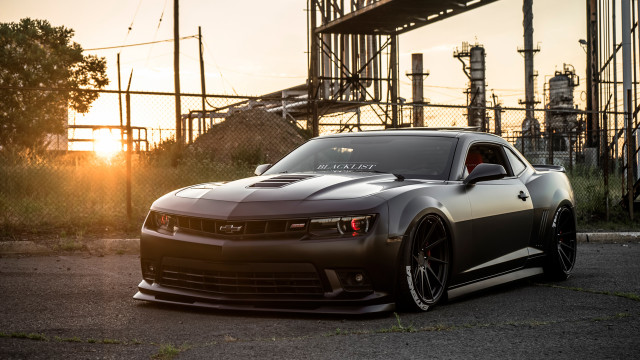 Sunset factory parking lot car free wallpaper for desktop - medium preview image