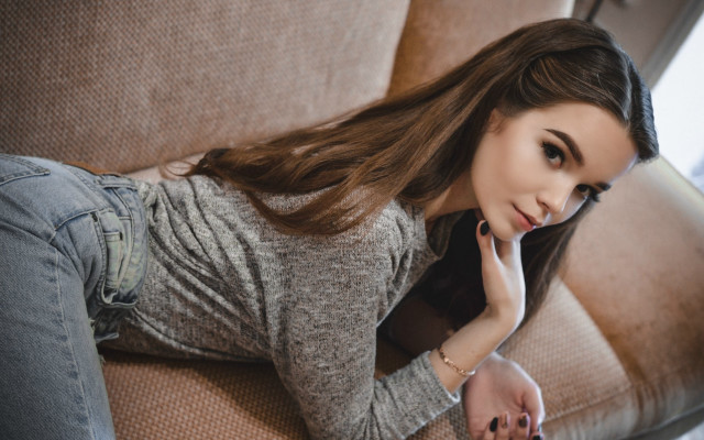 Woman couch cellphone rococo fishnets free wallpaper for desktop - medium preview image