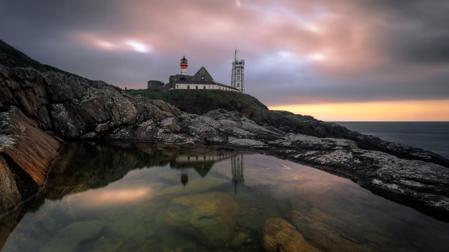 Lighthouse rocky shore cloudy sky #3 free wallpaper for desktop - medium preview image