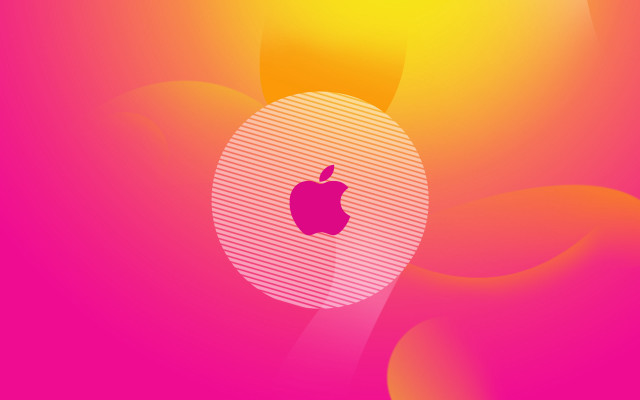 Pink yellow background apple logo free wallpaper for desktop - medium preview image