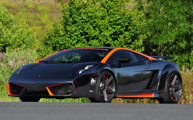 Black orange sports car forest free wallpaper for desktop - medium preview image