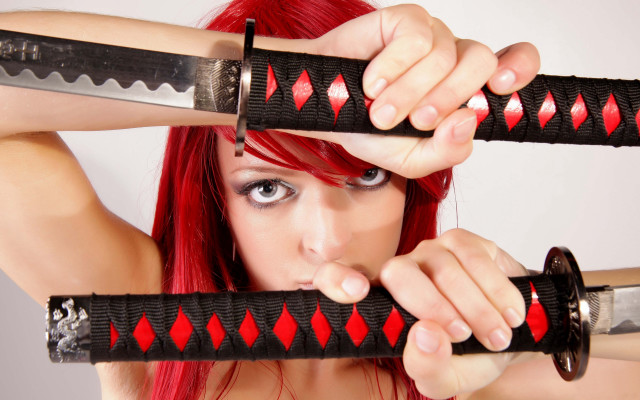 Red haired feminist knife woman free wallpaper for desktop - medium preview image