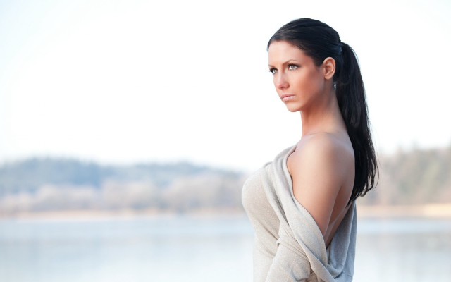 Woman long hair lake outdoors free wallpaper for desktop - medium preview image