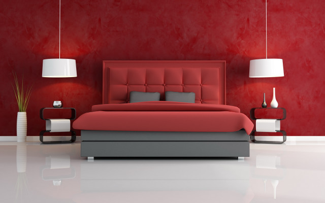 Red bed white lamp minimalist free wallpaper for desktop - medium preview image