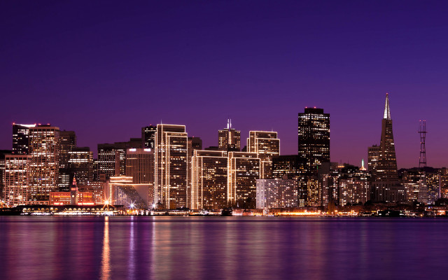 City skyline night purple water #4 free wallpaper for desktop - medium preview image