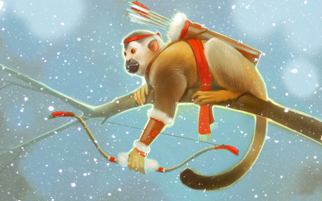 Monkey santa hat snowy branch free wallpaper for desktop - medium preview image