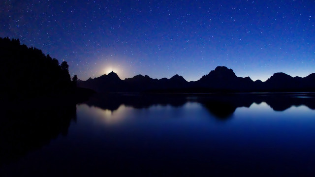Lake mountain night fullmoon aurora free wallpaper for desktop - medium preview image