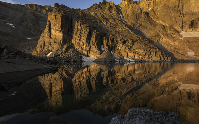 Mountain lake reflection sky cliff free wallpaper for desktop - medium preview image