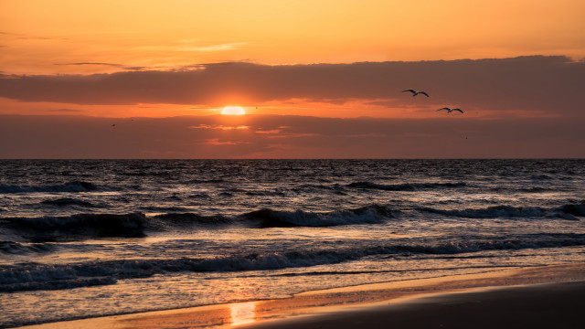 Sunset ocean birds clouds lighthouse free wallpaper for desktop - medium preview image
