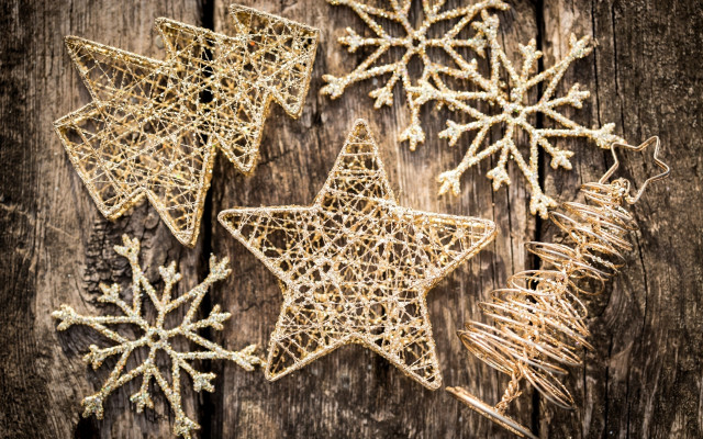Christmas ornaments wooden surface snowflakes free wallpaper for desktop - medium preview image