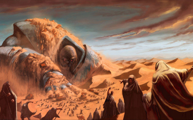 Desert giant creature group fantasy free wallpaper for desktop - medium preview image