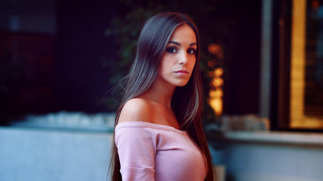 Woman pink top outside bokeh free wallpaper for desktop - medium preview image